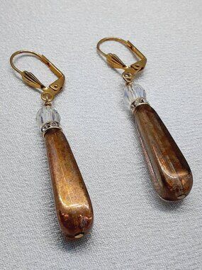 NEW Holly Yashi Brown Tear Drop Lever Back Earrings